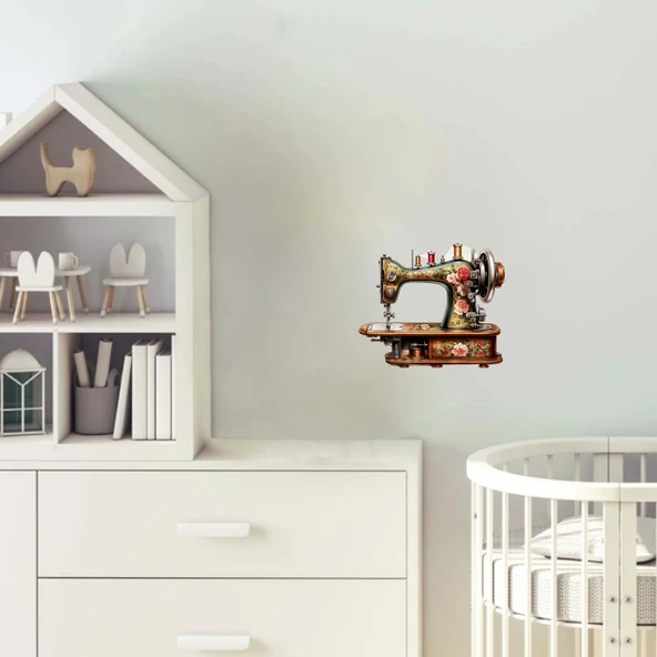 Çiçekli Nostaljik Dikiş Makinesi Duvar Stickerı ürün görseli 1