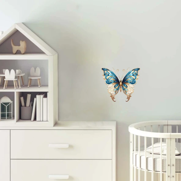 İşlemeli Mavi Kelebek Duvar Stickerı - 1