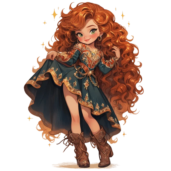 Uzun Yeşil Elbiseli Kıvırcık Saçlı Kız Duvar Stickerı ürün görseli 1