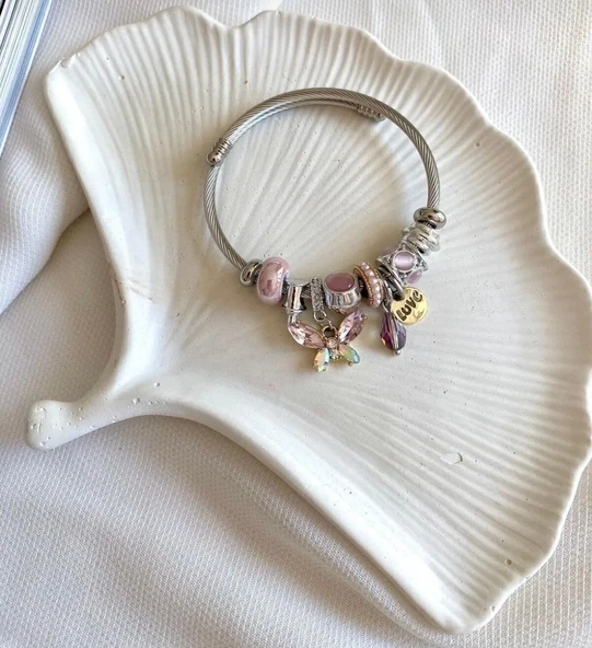 Lisbond Elegance Pandora Model Charmlı Çelik Pembe Kristal Kelebek - 2