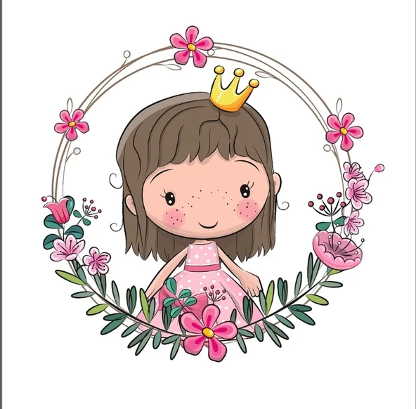 Prenses Kız Çiçek Çerçeveli Duvar Stickerı ürün görseli 1