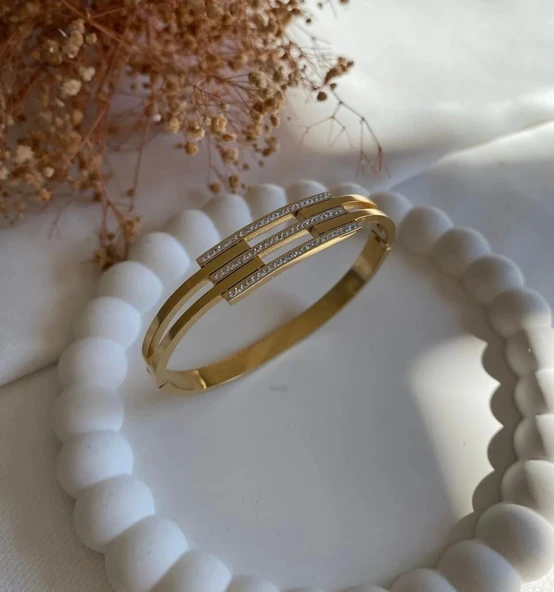 Lisbond Elegance Kaburga model çelik kelepçe bileklik 2 sıra kaburga kelepçe bileklik - 2