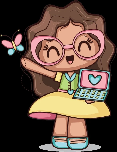 Bilgisayarlı Kız ve Kelebek Duvar Stickerı ürün görseli 1