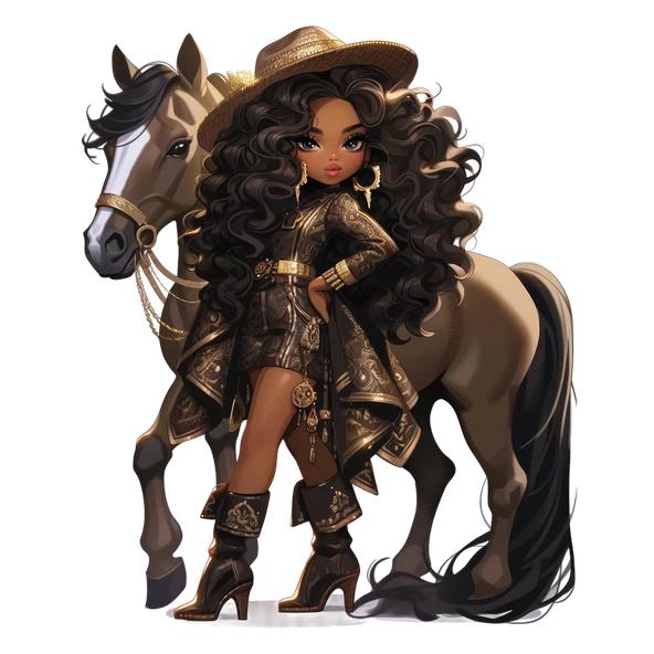 Şık Kahverengi Elbiseli Kovboy Kız Duvar Stickerı ürün görseli 1