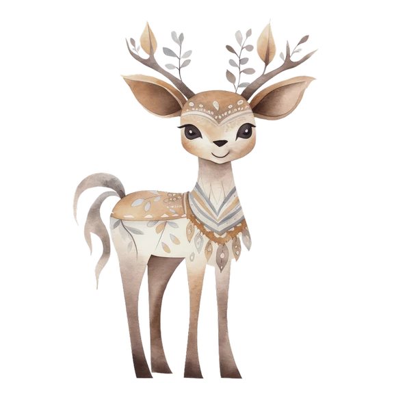 Yaprak Desenli Boynuzlu Sevimli Geyik Duvar Stickerı ürün görseli 1