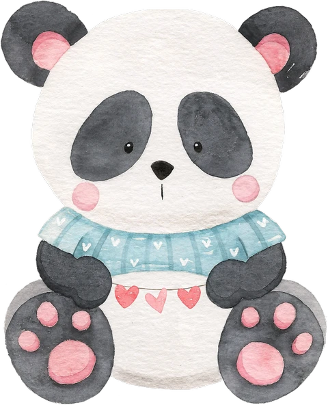 Kalpli Süslemeli Mavi Kazaklı Panda Duvar Stickerı ürün görseli 1