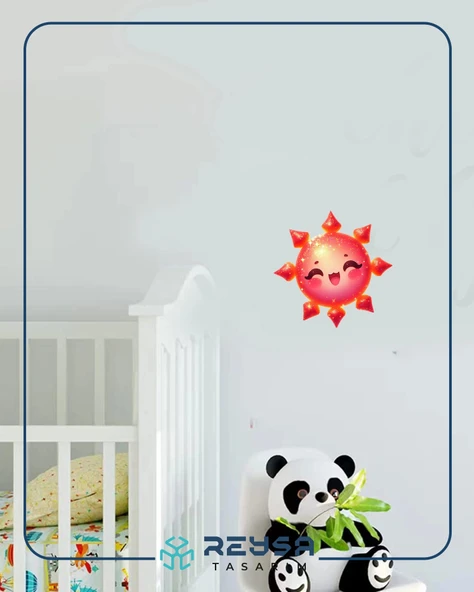 Mor-Turuncu Işıltılı Güneş Duvar Stickerı - Resim 3