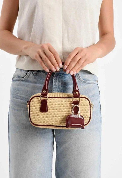 Lisbond Elegance Model Hasır Bordo Charm Hediyeli Kadın El Ve Omuz Çantası