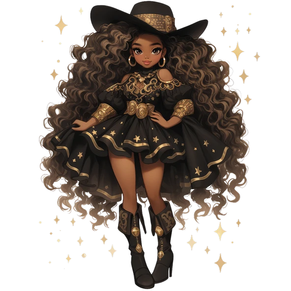 Pembe Detaylı Fırfırlı Elbiseli Kovboy Kız Duvar Stickerı ürün görseli 1