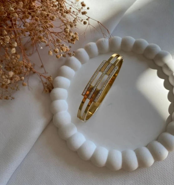 Lisbond Elegance Kaburga model çelik kelepçe bileklik 2 sıra kaburga kelepçe bileklik - 3