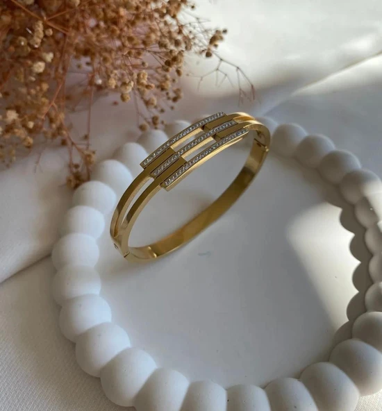 Lisbond Elegance Kaburga model çelik kelepçe bileklik 2 sıra kaburga kelepçe bileklik - 4