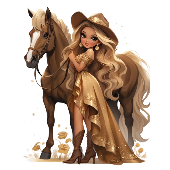 Kovboy Kız ve At Duvar Stickerı ürün görseli 1