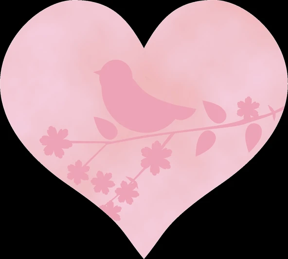 Kuş ve Çiçek Silüetli Pembe Kalp Duvar Stickerı ürün görseli 1