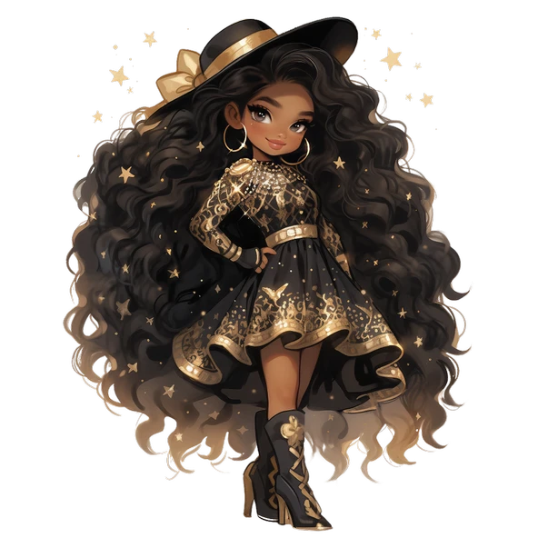 Yıldız Desenli Elbiseli Şapkalı Kovboy Kız Duvar Stickerı ürün görseli 1