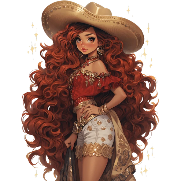 Beyaz Şortlu Kırmızı Bluzlu Kovboy Kız Duvar Stickerı ürün görseli 1