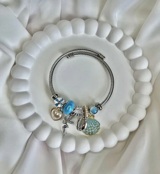 Lisbond Elegance Kadın Charmlı Çelik Pandora Modeli Bileklik Deniz kabuğu Charmlı Silver - 2