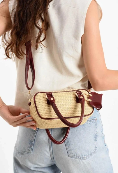Lisbond Elegance Model Hasır Bordo Charm Hediyeli Kadın El Ve Omuz Çantası - 2