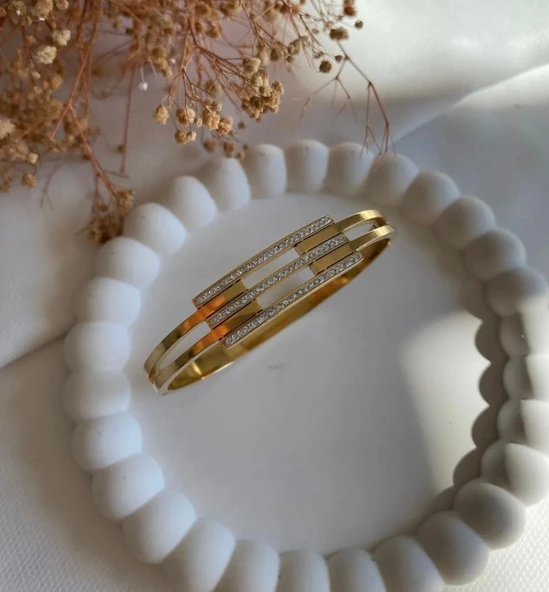 Lisbond Elegance Kaburga model çelik kelepçe bileklik 2 sıra kaburga kelepçe bileklik