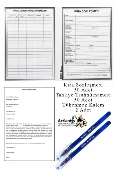 Kira Sözleşmesi ve Tahliye Tahütnamesi 50 Adet Tükenmez Kalem Kira Kontratı ve Tahliye Taahünamesi