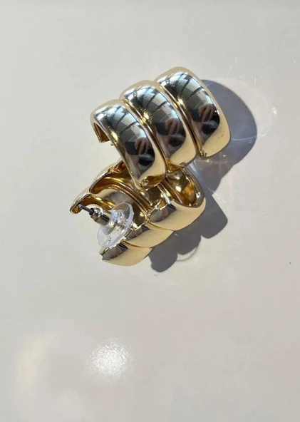 Lisbond Elegance Kadın özel seri üçlü görünümlü bombeli halka küpe gold renk - 3