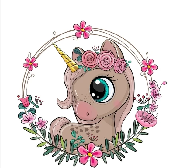 Güllü Tek Boynuzlu At Çiçek Çerçeveli Duvar Stickerı ürün görseli 1