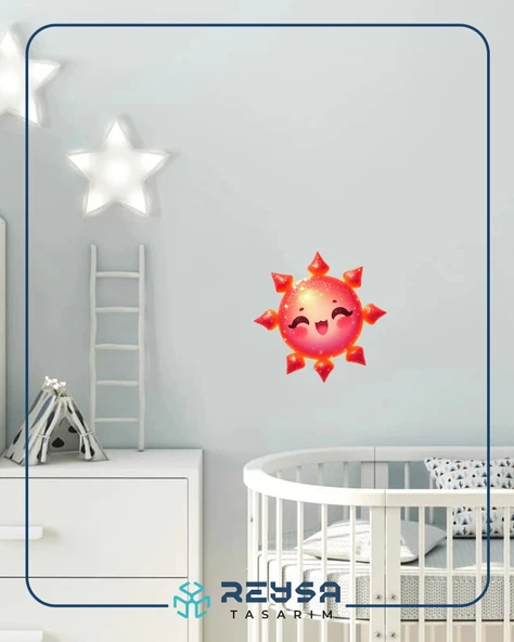 Mor-Turuncu Işıltılı Güneş Duvar Stickerı - Resim 4