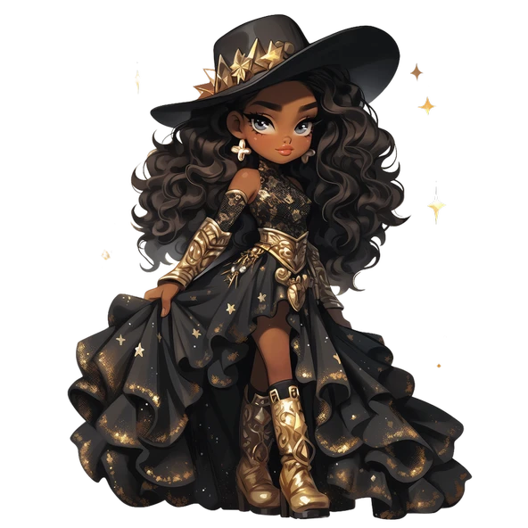 Kırmızı Etekli ve Şapkalı Zarif Kovboy Kız Duvar Stickerı ürün görseli 1