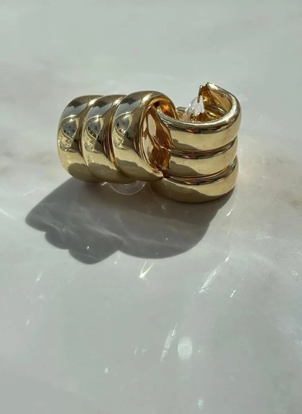 Lisbond Elegance Kadın özel seri üçlü görünümlü bombeli halka küpe gold renk - 4