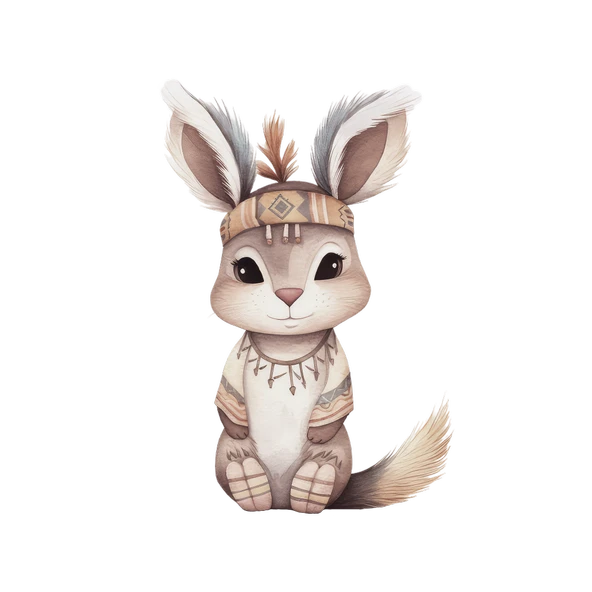 Etnik Desenli Sevimli Tavşan Duvar Stickerı ürün görseli 1