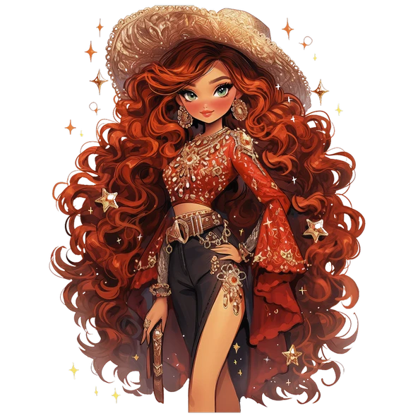 Kırmızı Bluzlu Yıldızlı Etekli Kovboy Kız Duvar Stickerı ürün görseli 1