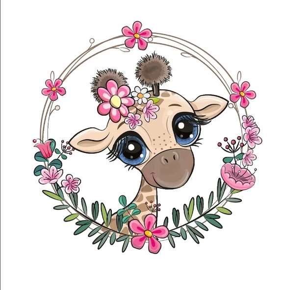 Zürafa Çiçek Çerçeveli Duvar Stickerı ürün görseli 1