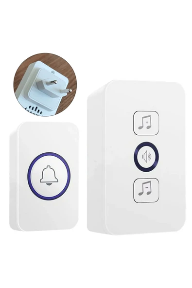 Kablosuz Kapı Zili Priz Tipi – 32 Melodili, 433MHz, Tak-Çalıştır, LED Göstergeli, Beyaz Zil Seti