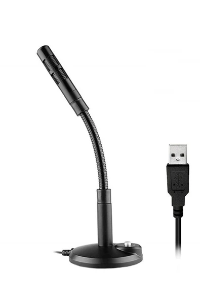 Masaüstü USB Bilgisayar Mikrofonu Tak Çalıştır 360° Esnek Gövde Gürültü Engelleyici Siyah