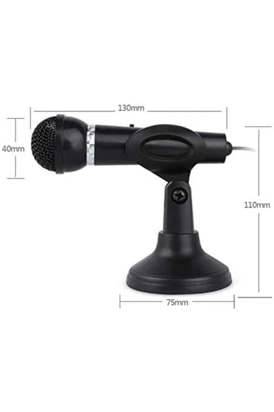 3.5mm Jacklı Masaüstü Bilgisayar Mikrofonu Siyah Kürsü Tipi Tak Çalıştır Kablolu Model - 3