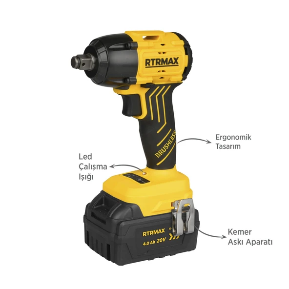 RTS5030 Şarjlı Somun Sıkma Makinası Kömürsüz 1/2'' 350 Nm 2x4 Ah 20V Çift Akü S-Lion - Akü Dahil - 4
