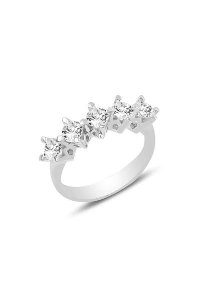 Gümüş star kesim beş taşlı çapraz pırlanta modeli yüzük  SGTL12812RODAJ ürün görseli