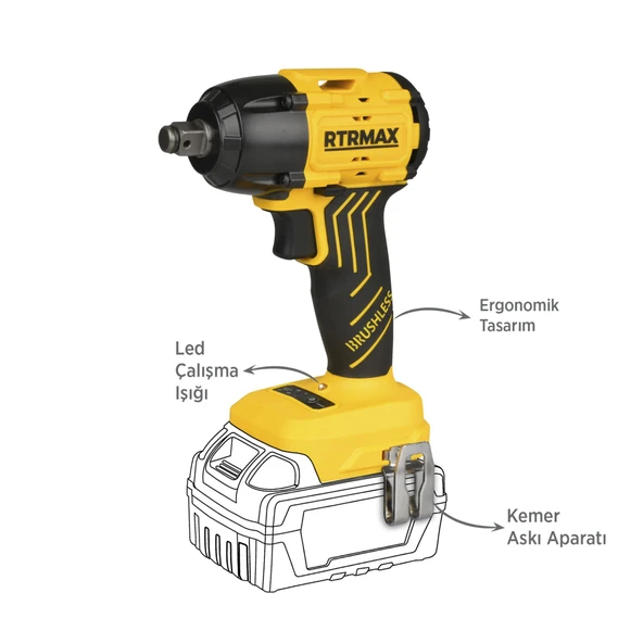 RTS5030B Şarjlı Somun Sıkma Makinası Kömürsüz 1/2'' 350 Nm - Akü Hariç - 3