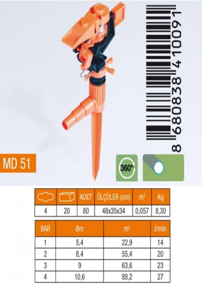 MEDALYAN AÇI AYARLI SAPLAMALI SPRINK