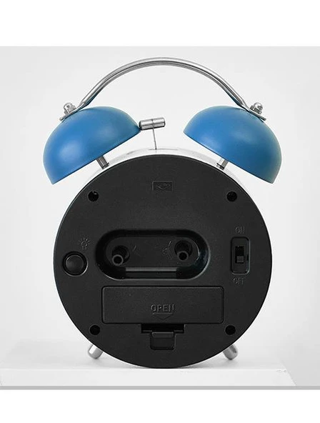 Valkyrie Akar Saniyeli Analog Yüksek Sesli Şirin Masa Saati Alarmlı Işıklı Dakik  Çift Çanlı Mavi - 9