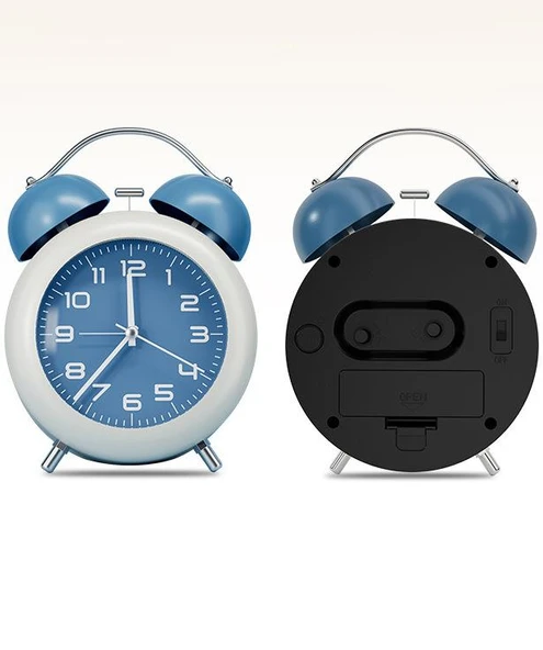 Valkyrie Akar Saniyeli Analog Yüksek Sesli Şirin Masa Saati Alarmlı Işıklı Dakik  Çift Çanlı Mavi - 8