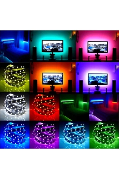 Şerit Led Işık Rgb 5 Metre Hazır Set Tak Çalıştır Kumandalı Adaptörlü Silikonlu - 5