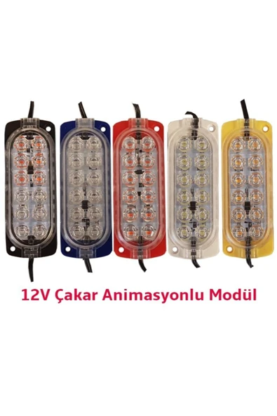 Ermelektronik  12 Volt 12 Ledli 28x48 2.4 Watt Animasyonlu Çakar Modül Kırmızı - Beyaz