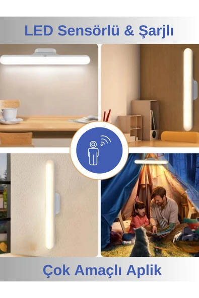 Hightek  Hareket Sensörlü Şarjlı Kablosuz Dokunmatik Mıknatıslı Led Aplik  - 3 Farklı Işık