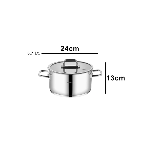 Nova Paslanmaz Çelik Cam Kapaklı Derin Tencere 24x13 cm - 4