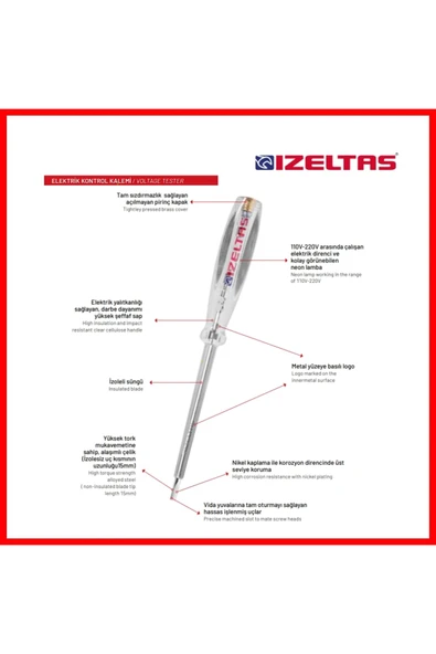İzeltaş İzeltaş Kontrol Kalemi, 190 Mm, Elektrik Akımı Testi,güvenli Ve Hassas - 6