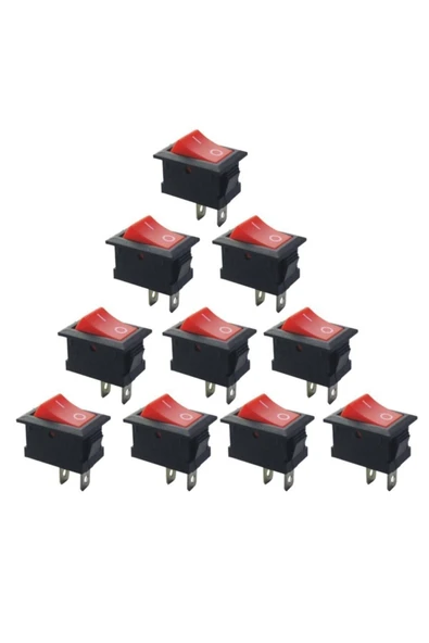 OEM 10 Adet - On-off Anahtar Kırmızı, Kcd1-101, Mini Aç Kapa Anahtar