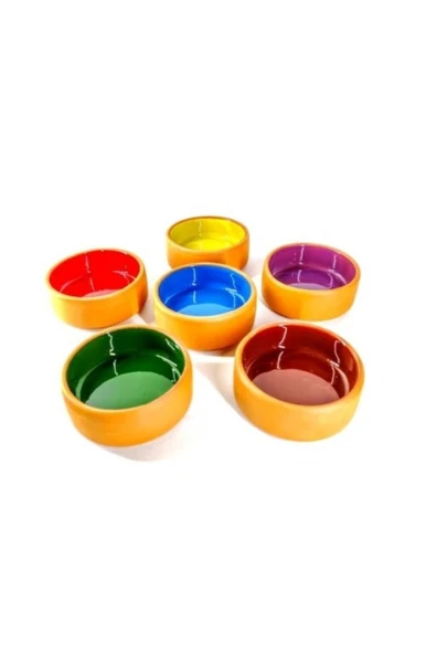 6 Adet 8 Cm Çok Renkli Çömlek Kuruyemişlik Reçellik Kahvaltılık Kase