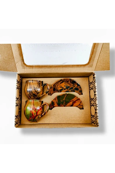 EBRULİ DESENLİ 2 Lİ TOPRAK FİNCAN SETİ - 4