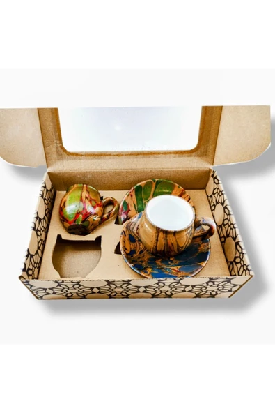 EBRULİ DESENLİ 2 Lİ TOPRAK FİNCAN SETİ