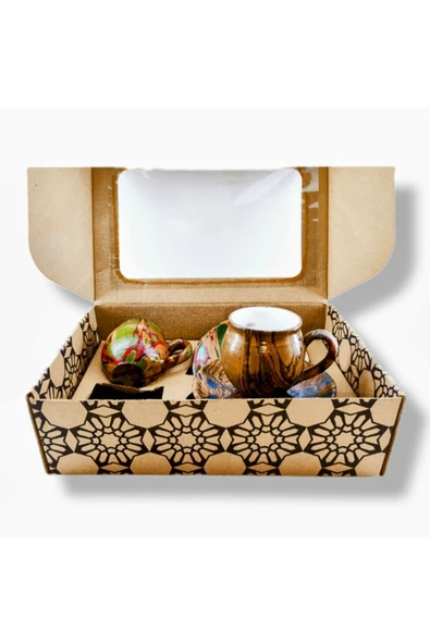 EBRULİ DESENLİ 2 Lİ TOPRAK FİNCAN SETİ - 2